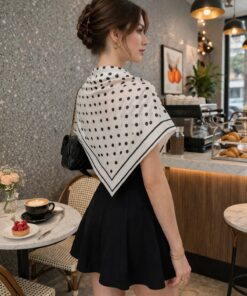 tarzınısec Beyaz Puantiye Model Fular Bandana Şal Estascarf 70x70 Cm