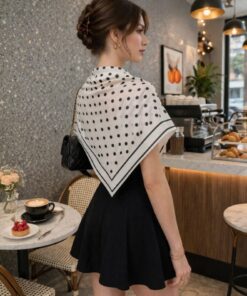 tarzınısec Beyaz Puantiye Model Fular Bandana Şal Estascarf 70x70 Cm