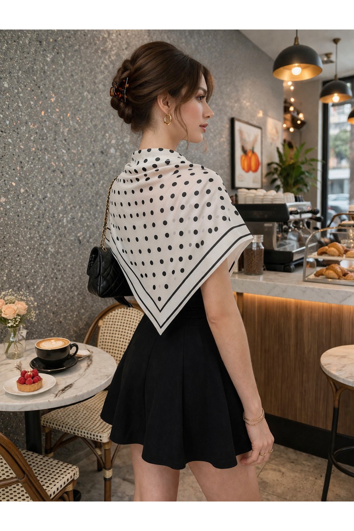 tarzınısec Beyaz Puantiye Model Fular Bandana Şal Estascarf 70x70 Cm