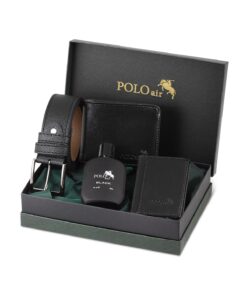 polo air Kutulu Klasik Erkek Cüzdan Kemer Kartlık Parfüm Seti Siyah