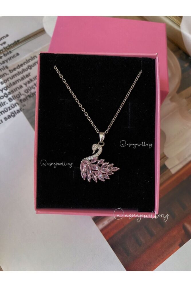 ASNA JEWELLERY Kadın Pembe Kuğulu Pink Swan Taşlı Gümüş Çelik Kolye kutusuz Fiyat