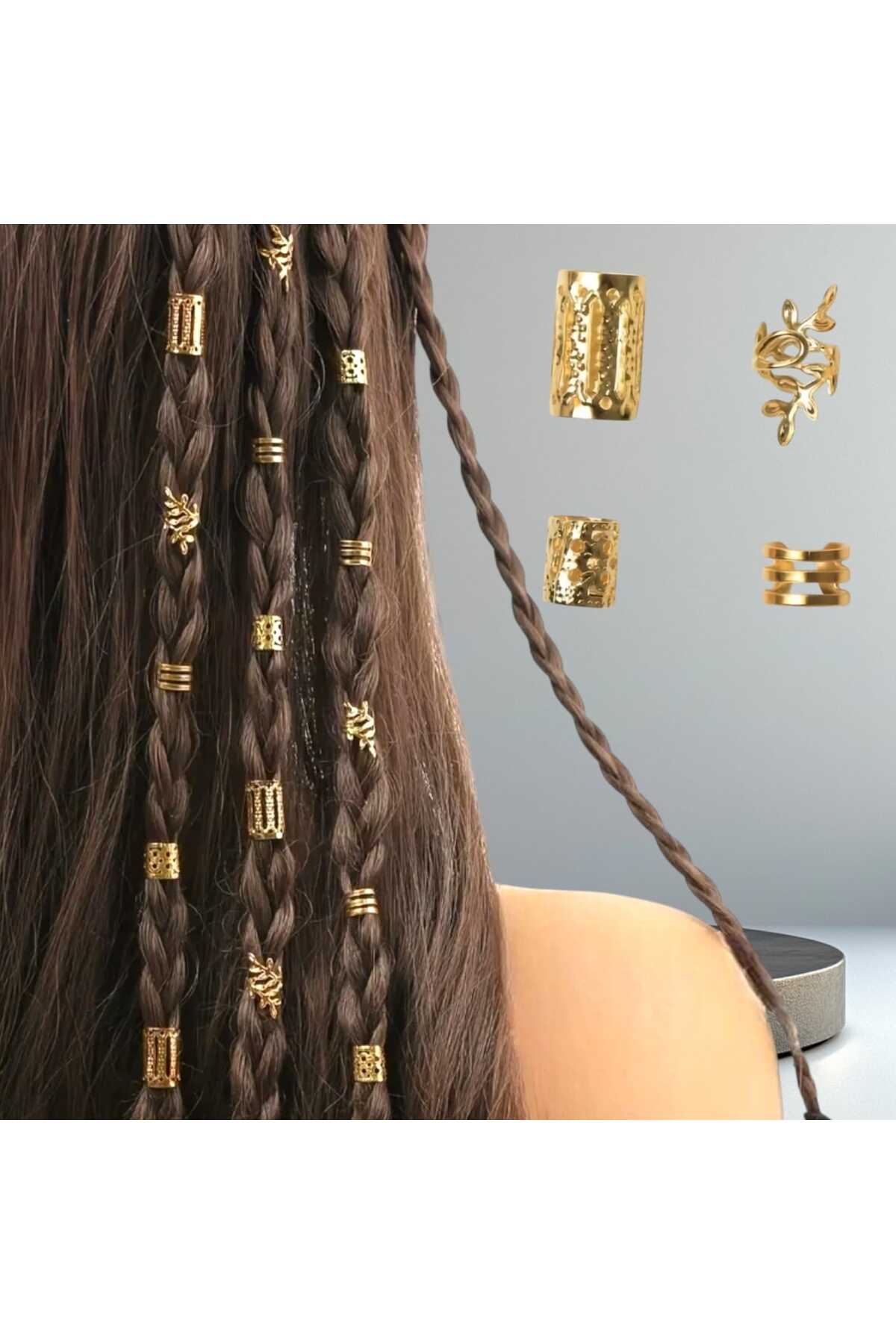 Bacoss Bohem Saç Halkası Saç Küpesi Yapraklı Model Seti 10 Lu Hair Charms ( Bc-1138 )