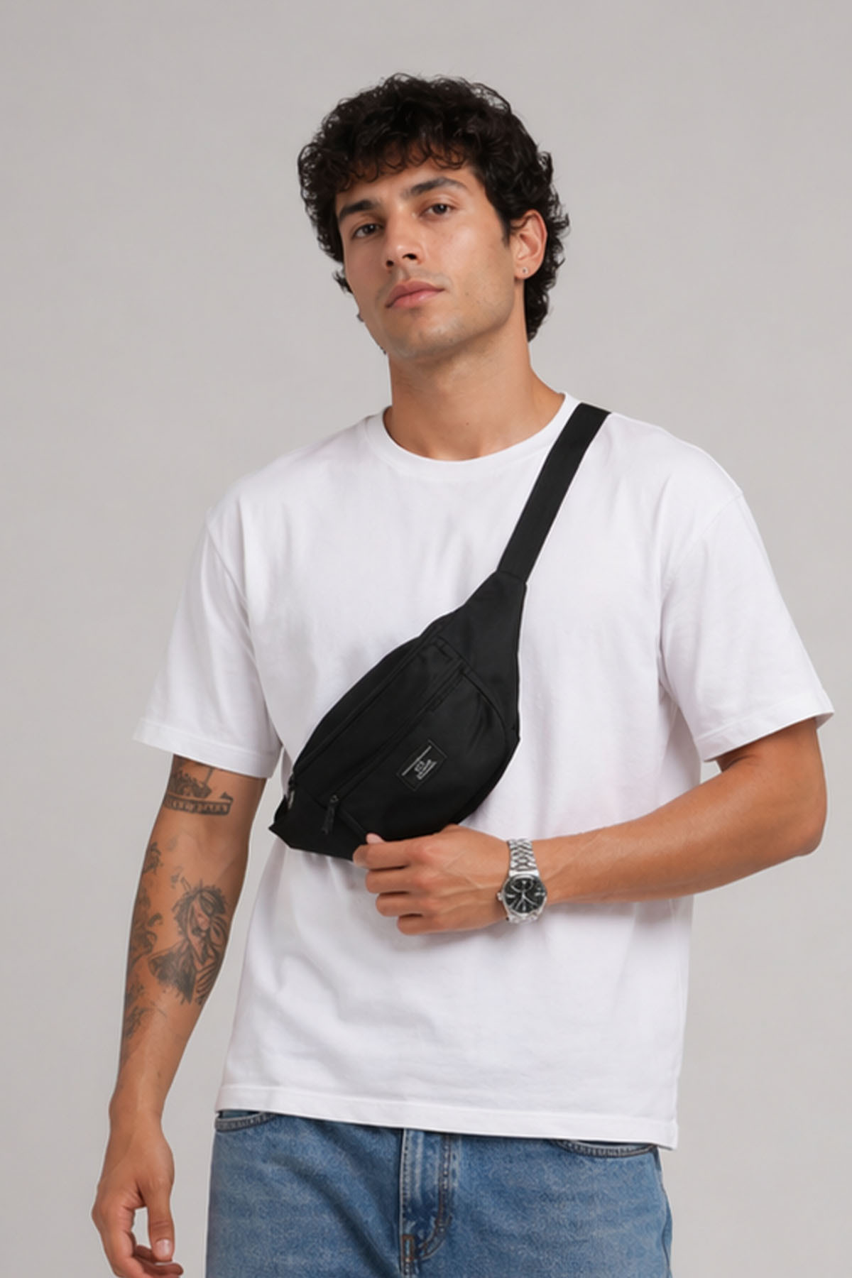 the modawest Unisex Siyah 2 Bölmeli Bel ve Omuz Çantası