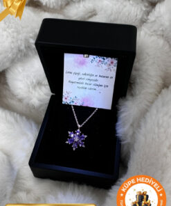 Lucente Jewellery Işıklı Hediye Kutulu 925 Ayar Rose Gümüş Kaplama Ametist Taşlı Aşk Şans Bereket Lotus Çiçeği Kolye