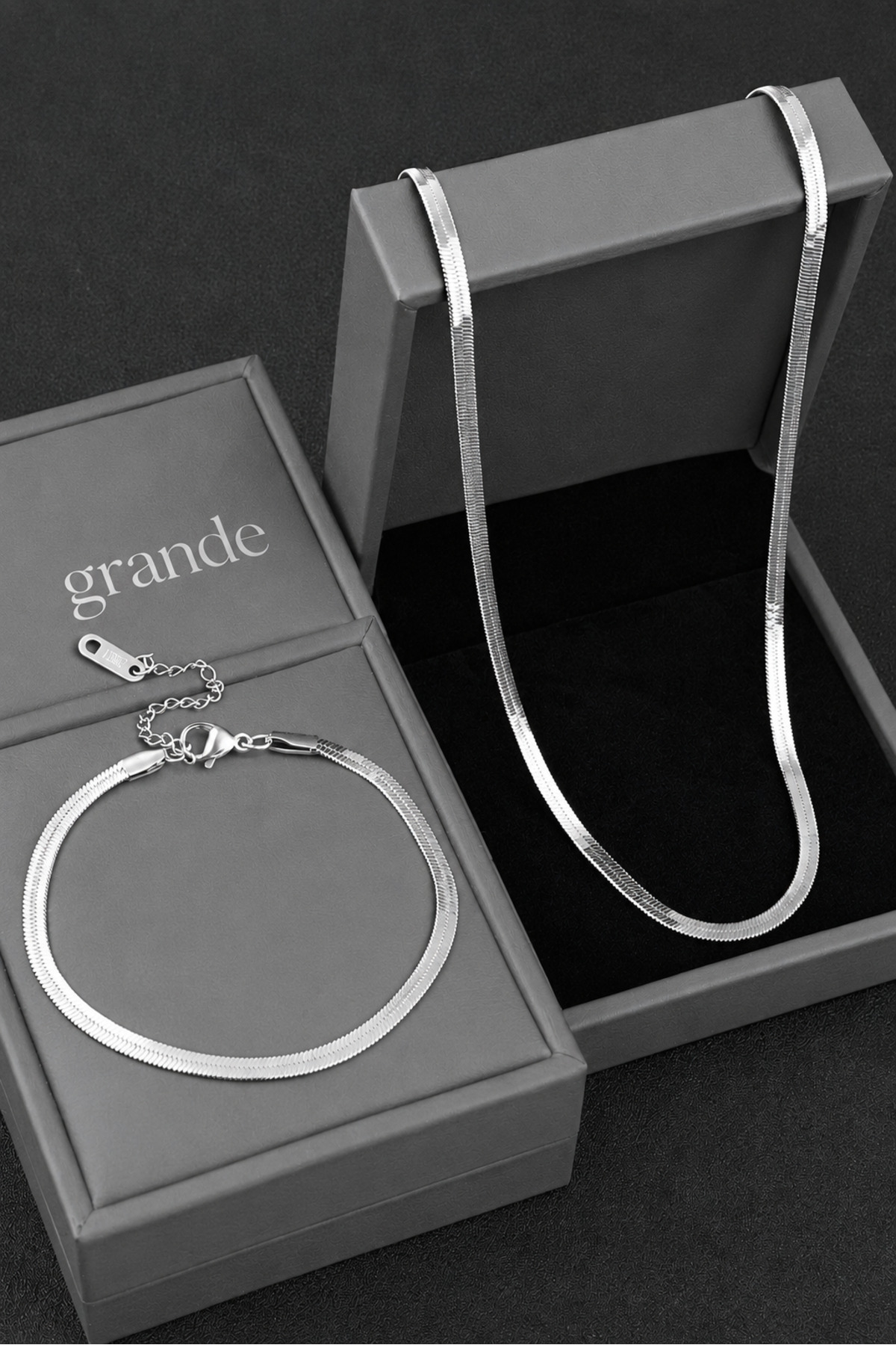 GrandeAccessory Sevgililer Gününe Özel Gümüş İtalyan Kolye Ve Bileklik Seti