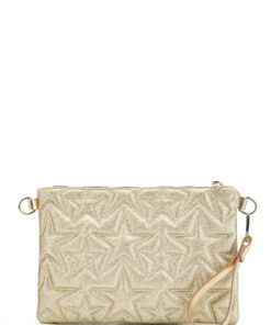 minebag Yıldız Dikişli Clutch Star Kadın Çanta Simli Gold