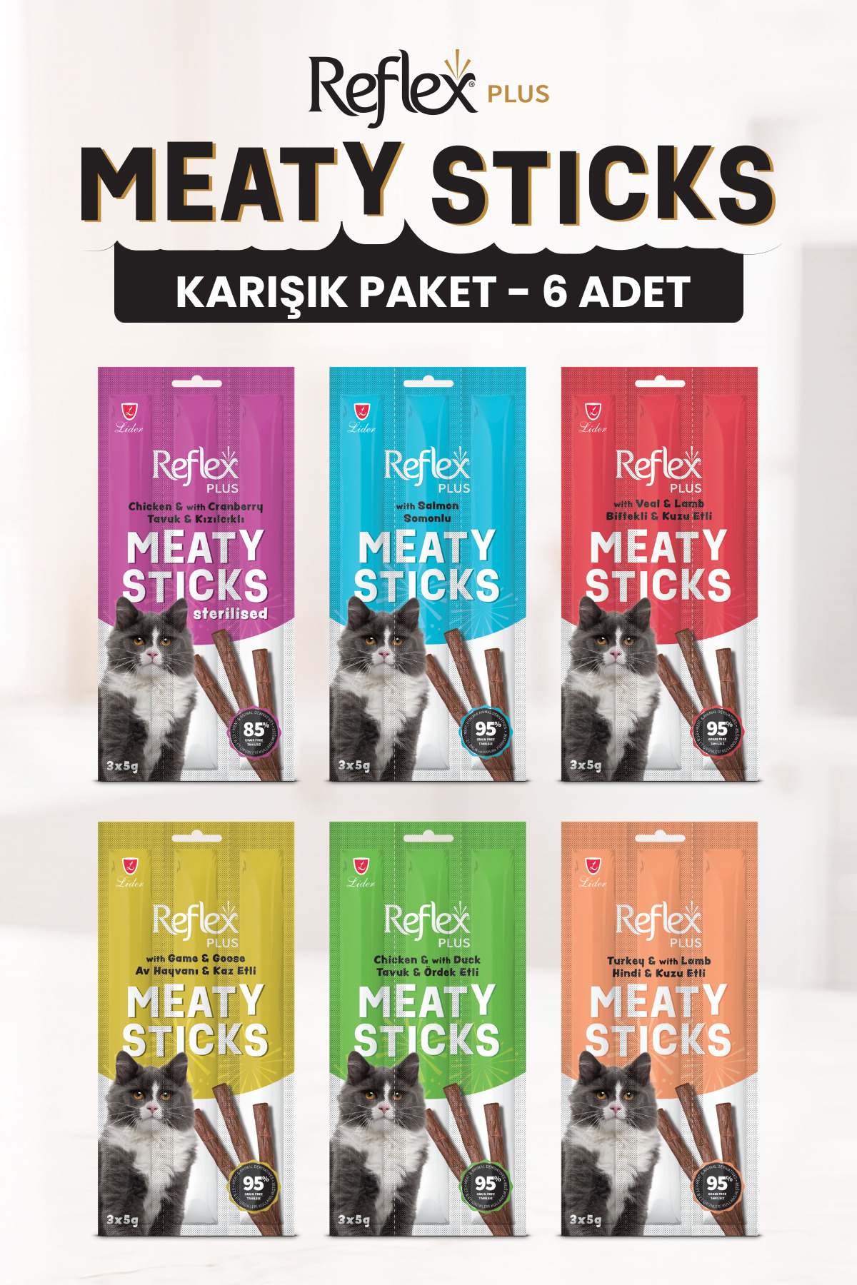 Reflex Meaty Sticks Karışık Ödül Maması Seti 3X5GR 6lı Paket