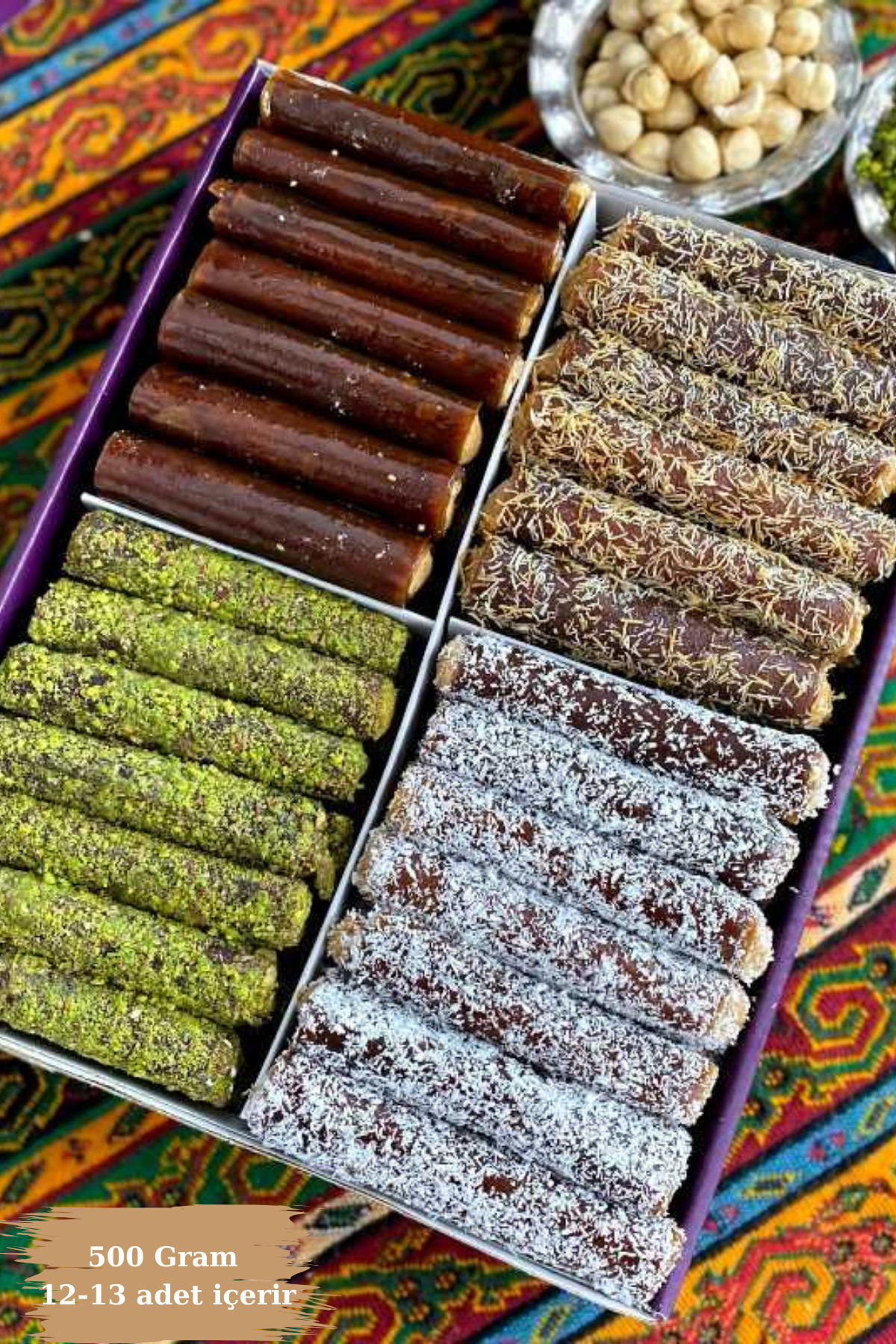 Birsalkım Gümüşhane Karışık Rulo Pestil Fındık Kremalı 500 gram (ANTEP FISTIKLI-KADAYIFLI-HİNDİSTAN CEVİZLİ)