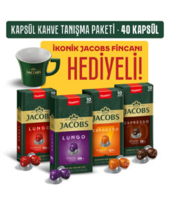 Jacobs Kapsül Kahve Tanışma Paketi 40'lı Kapsül Kahve - Fincan Hediyeli (Nespresso Uyumlu)