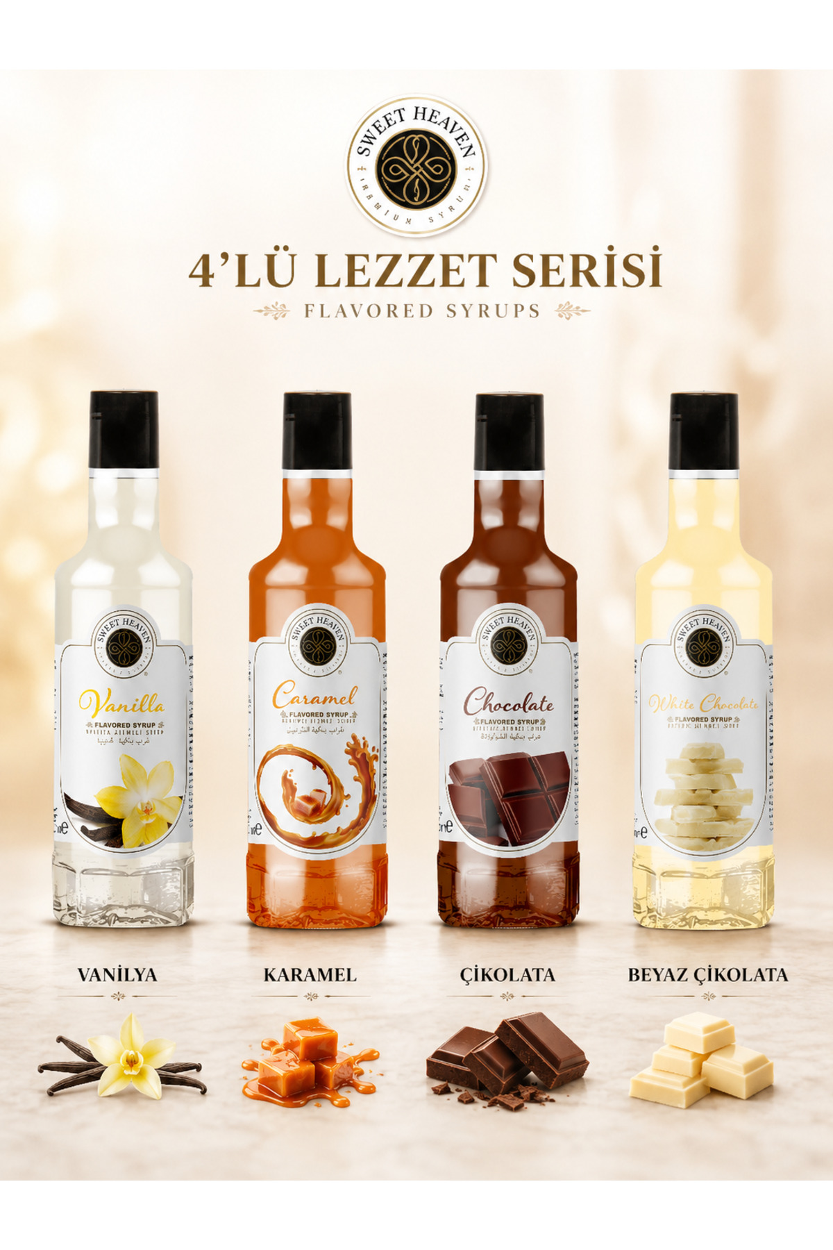 sweet heaven 4'lü Karışık Kahve Ve Kokteyl Şurubu 4x110ml (BEYAZ ÇİKOLATA ,KARAMEL,ÇİKOLATA, VANILYA)