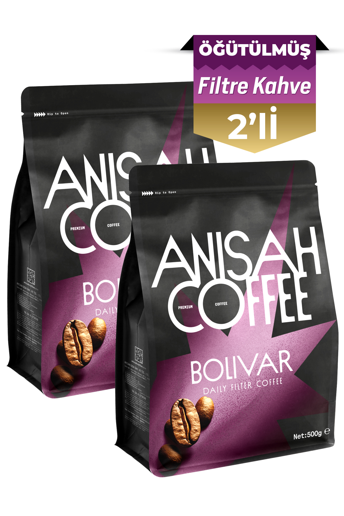 Anisah Coffee Bolivar Daily Öğütülmüş Filtre Kahve | 2x500gr | Medium Roast