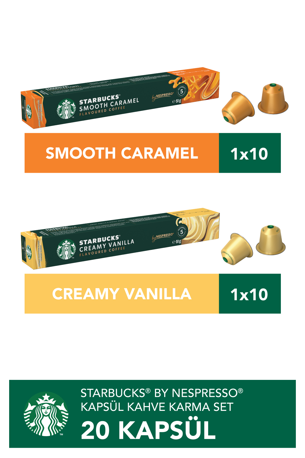 Starbucks Nespresso Uyumlu Aromalı Kapsül Kahve Tanışma Seti 20'li (karamel & vanilya)