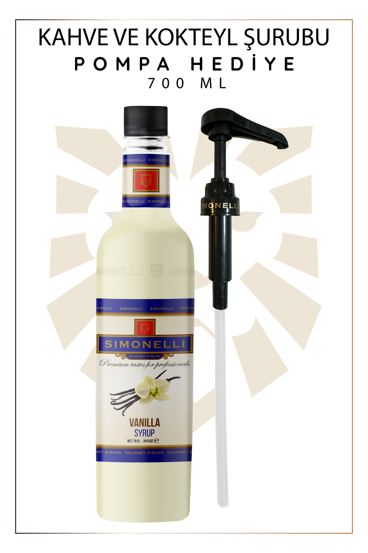 Simonelli Kahve ve Kokteyl Şurubu 700 ml 4'lü Set Karamel+Vanilya+Çikolata+Beyaz Çikolata + 4 Adet Pompa - Görsel 3