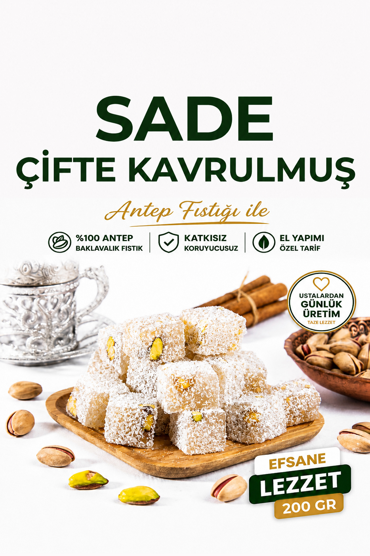 Gaziantep Baharat Antep Fıstıklı Çifte Kavrulmuş Lokum 200 gr