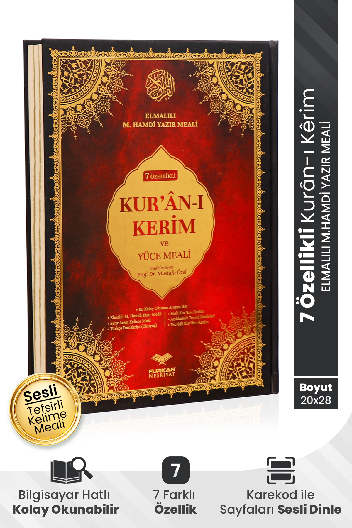 Furkan Neşriyat Kuranı Kerim 7 Özellikli Arapça Satır Arası Türkçe Okunuş Kelime Anlamı Meal Tecvidli Rahle Boy