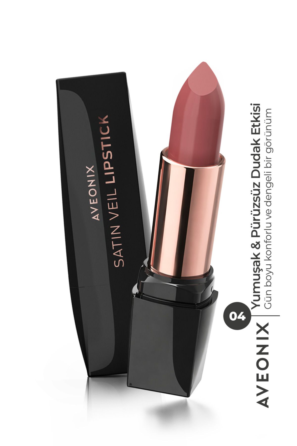 AVEONIX Satin Veil Yarı Parlak Ruj 04 Uzun Süre Kalıcı Pürüzsüz Dolgun Dudak Etkili Lipstick