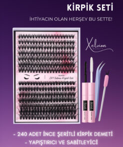 XELVION BEAUTY 240'lı Takma Kirpik Seti, Yapıştırıcı, Sabitleyici, Cımbız ve Kirpik Fırçası