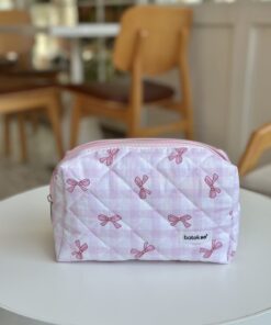 Batekso Pembe Pötikare Kurdele Desenli Makyaj Çantası - Büyük Boy