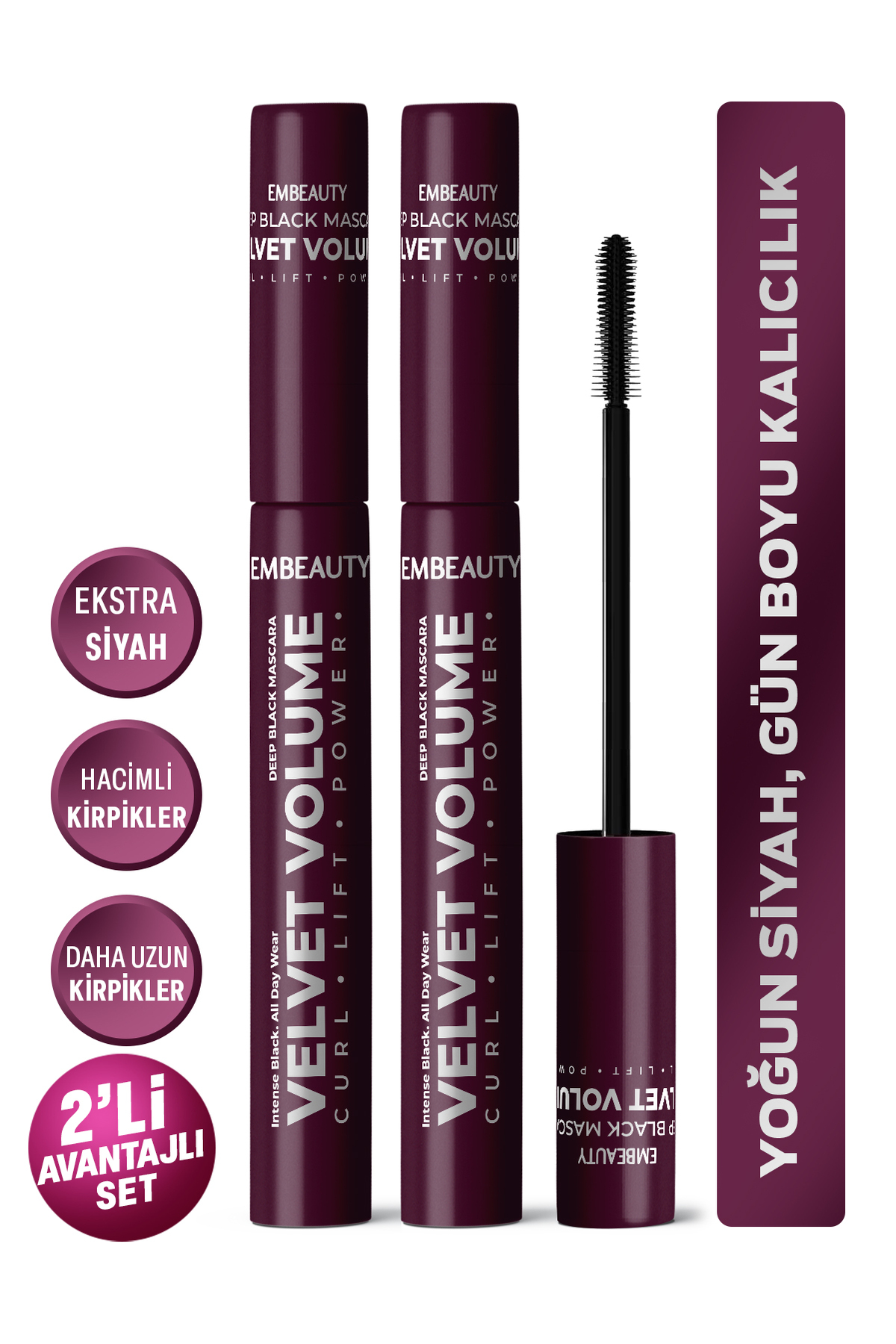 Embeauty Ultra Siyah Dolgunlaştırıcı Maskara – Hacim ve Uzunluk Etkili 2 Adet