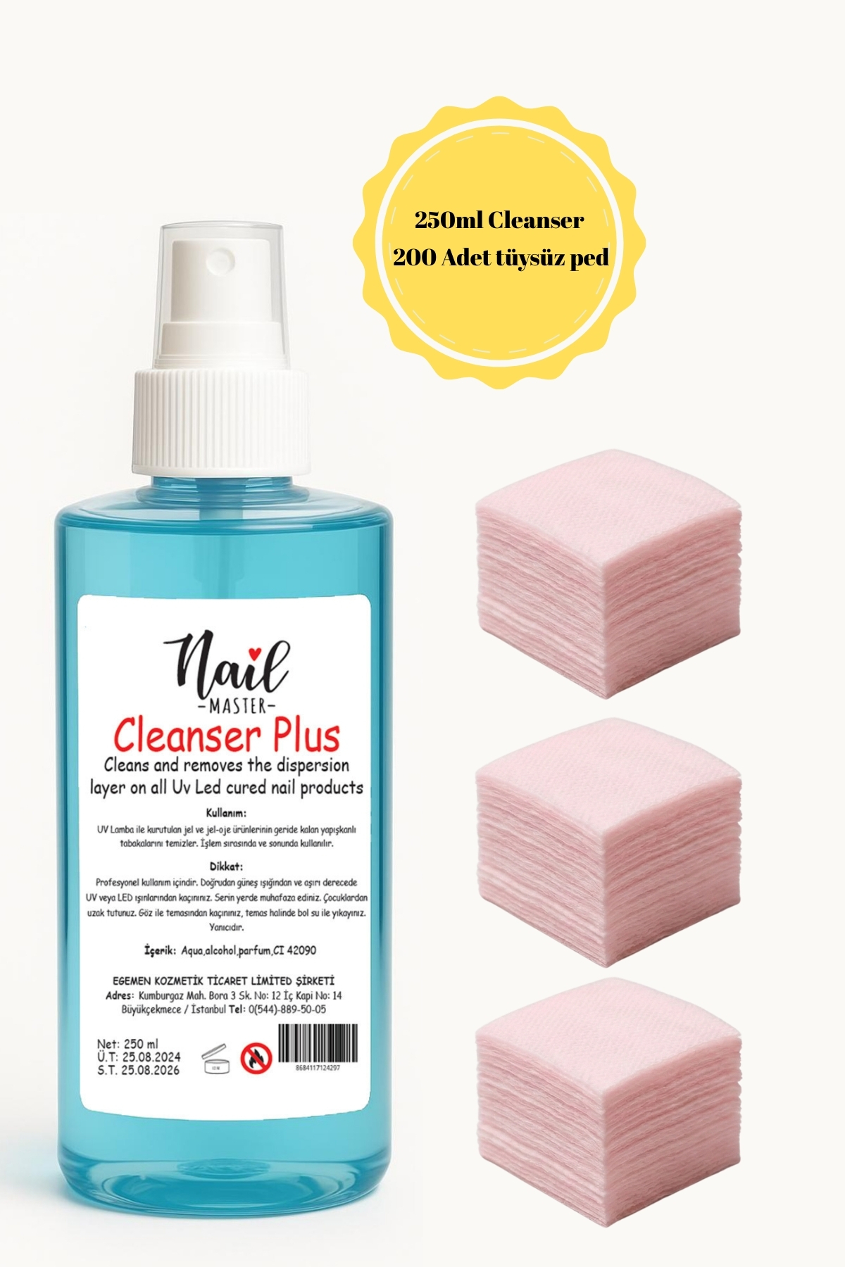 Nail Master Yapışkan Tabaka Temizleyici Kalıcı Oje Protez Tırnak Jel Kat Temizleme Cleanser Tüysüz Mendil Seti
