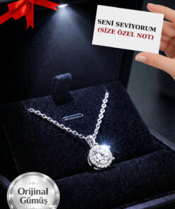 CARAT STONE 925 AYAR GERÇEK GÜMÜŞ KADIN KOLYE , IŞIKLI KUTUDA