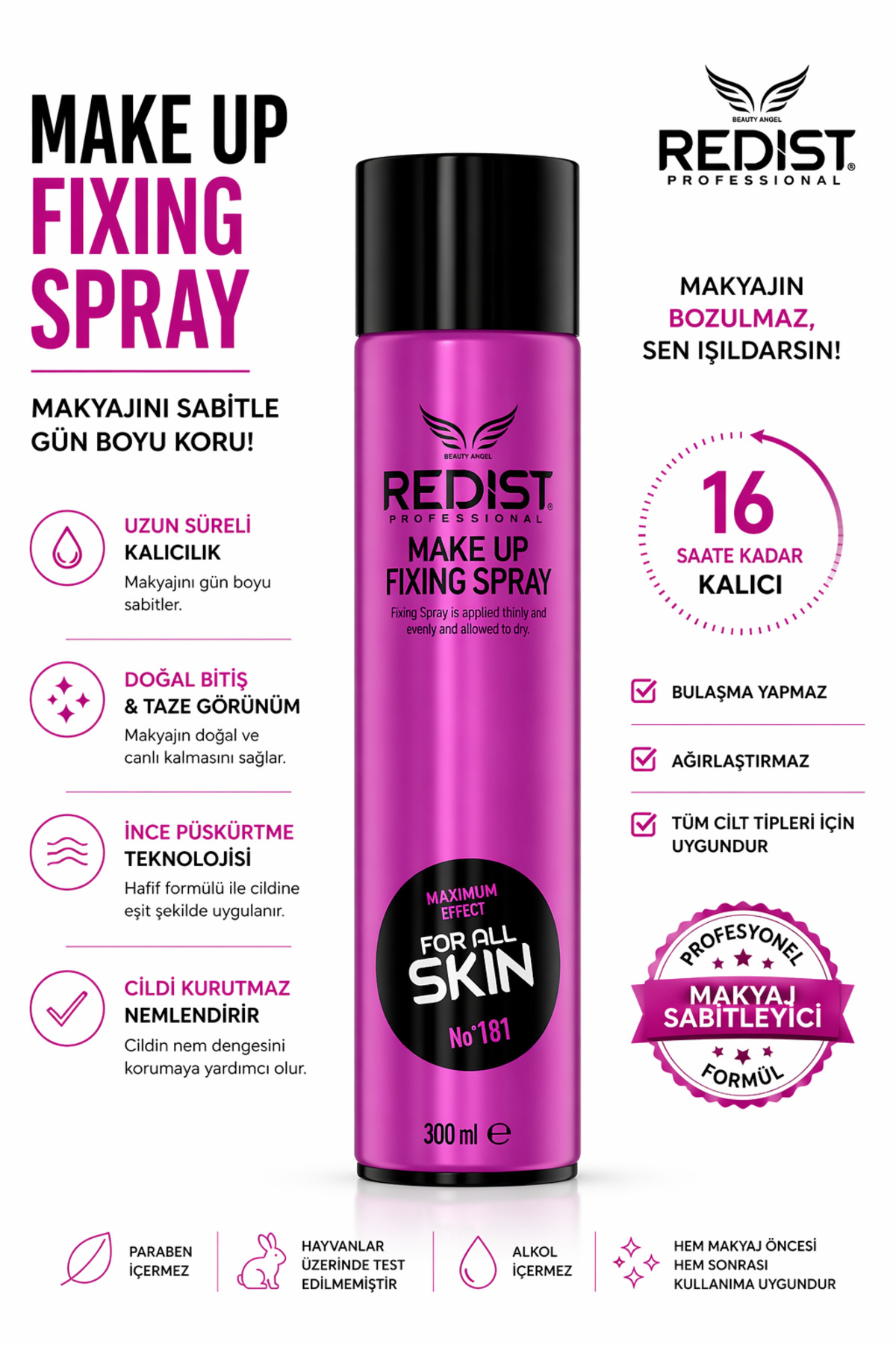 Redist Makyaj Sabitleyici Sprey – Gün Boyu Kalıcı Ve Taze Görünüm Için 300 ml Vegan