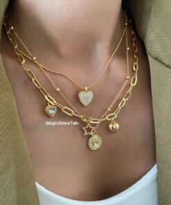 MagicStone Messy Style Üçlü Kombin Kolye Altın Renk