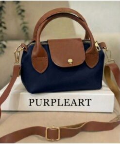 PurpleART Kadın Lacivert ve Taba Detaylı Çift Renkli Minimal Omuz ve Çapraz Çanta - Marine Stil
