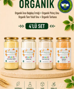 Soul Kitchen Organik Ürünler Organik Sertifikalı İnce İrmik Pirinç Unu Tarhana Tam Yulaf Unu 4’lü Cam Set