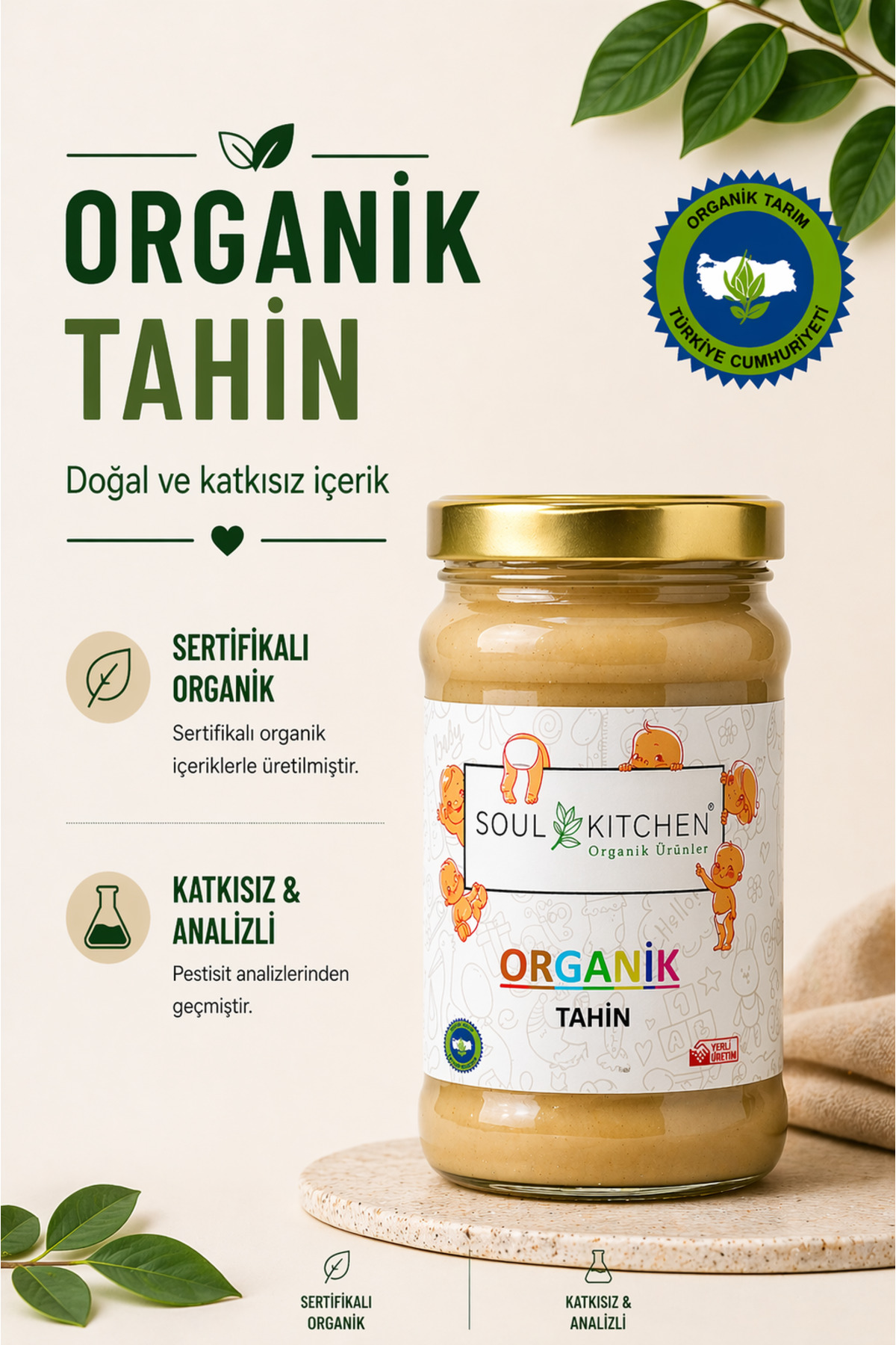 Soul Kitchen Organik Ürünler Organik Sertifikalı Tahin Yerli Üretim 300 g Analizli Çiğ Susamdan