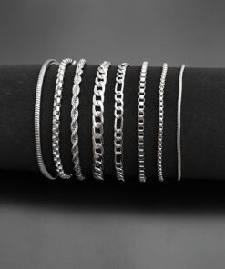 The Collection 8'li Zincir Gümüş Renk Erkek Bileklik Seti (GÜMÜŞ RENK BİLEKLİK SETİ)