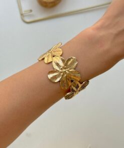 YOUES JEWELRY Çelik Kalın Çiçek Kelepçe Bilezik Ayarlanabilir Kadın Erkek Unisex Pazu Kelepçe Olarak Da Kullanılır