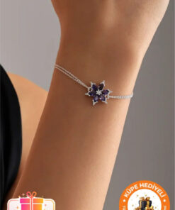 Lucente Jewellery Bugüne Özel Fırsat Ürünü 925 Ayar Mor Lotus Çiçeği Gümüş Kaplama Ametist Aşk Şans Bereket Bileklik
