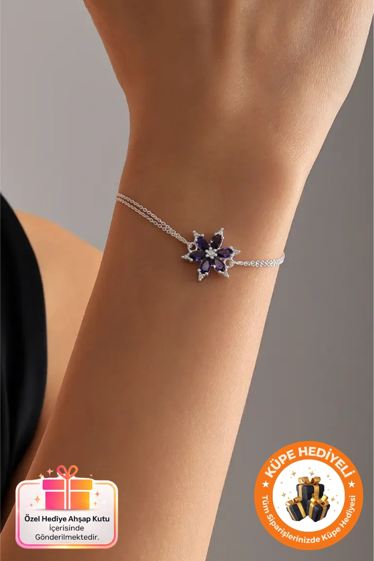 Lucente Jewellery Bugüne Özel Fırsat Ürünü 925 Ayar Mor Lotus Çiçeği Gümüş Kaplama Ametist Aşk Şans Bereket Bileklik
