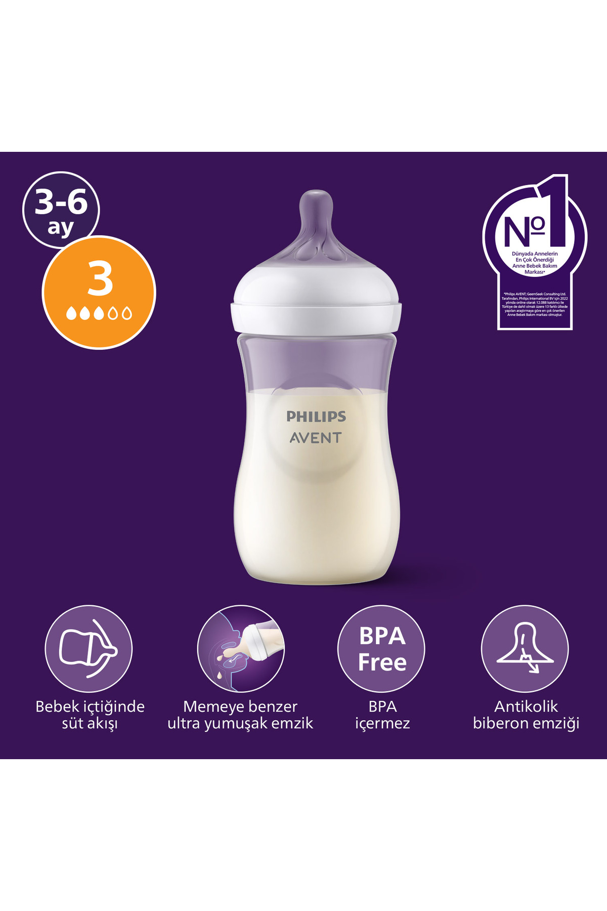 Philips Avent Doğal Tepkili Biberon PP, 260ml, 3-6 Ay, SCY903/01