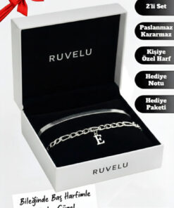 ruvelu 2'li Harfli Paslanmaz | Kararmaz | Unisex | Çelik Bileklik Seti - Sevgili,Çift,Arkadaş Bilekliği