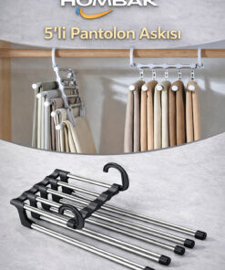 Hombak Siyah Hareketli Dolap İçi Pantolon Kravat Şal Askı Sistemi Düzenleyici Katmanlı Askılık Organizer