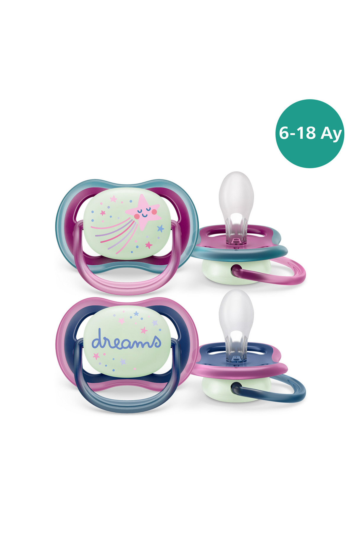 Philips Avent Ultra Air Gece Emziği 6-18 Ay, 2'li Kız, SCF376/14