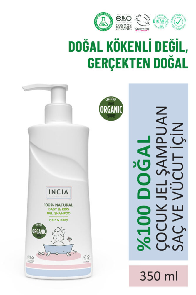 INCIA 0 Doğal Organik Sertifikalı Bebek ve Çocuk Jel Şampuanı Saç Vücut Lavanta Konak Önleyici 350 ml