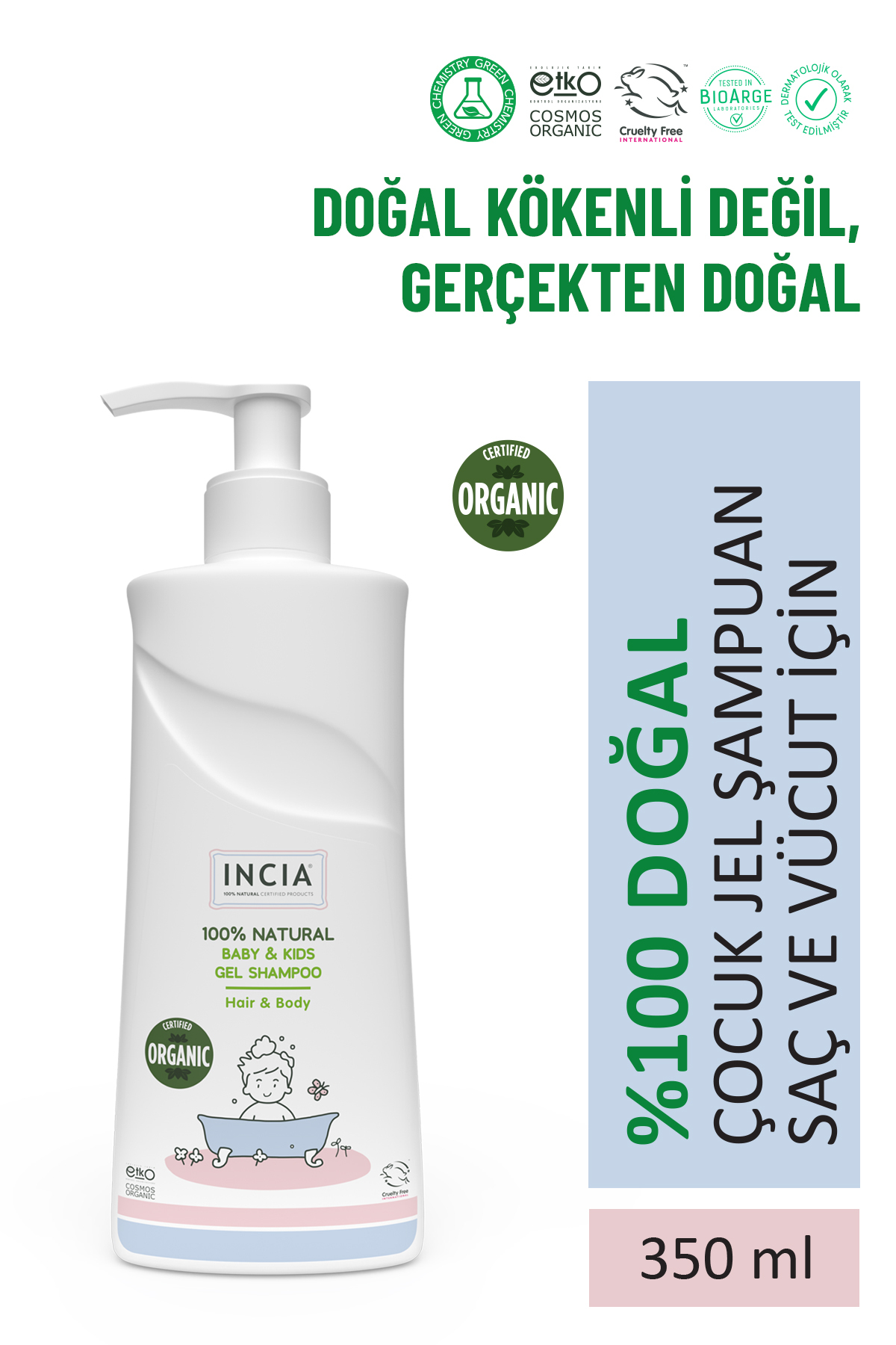 INCIA 0 Doğal Organik Sertifikalı Bebek ve Çocuk Jel Şampuanı Saç Vücut Lavanta Konak Önleyici 350 ml
