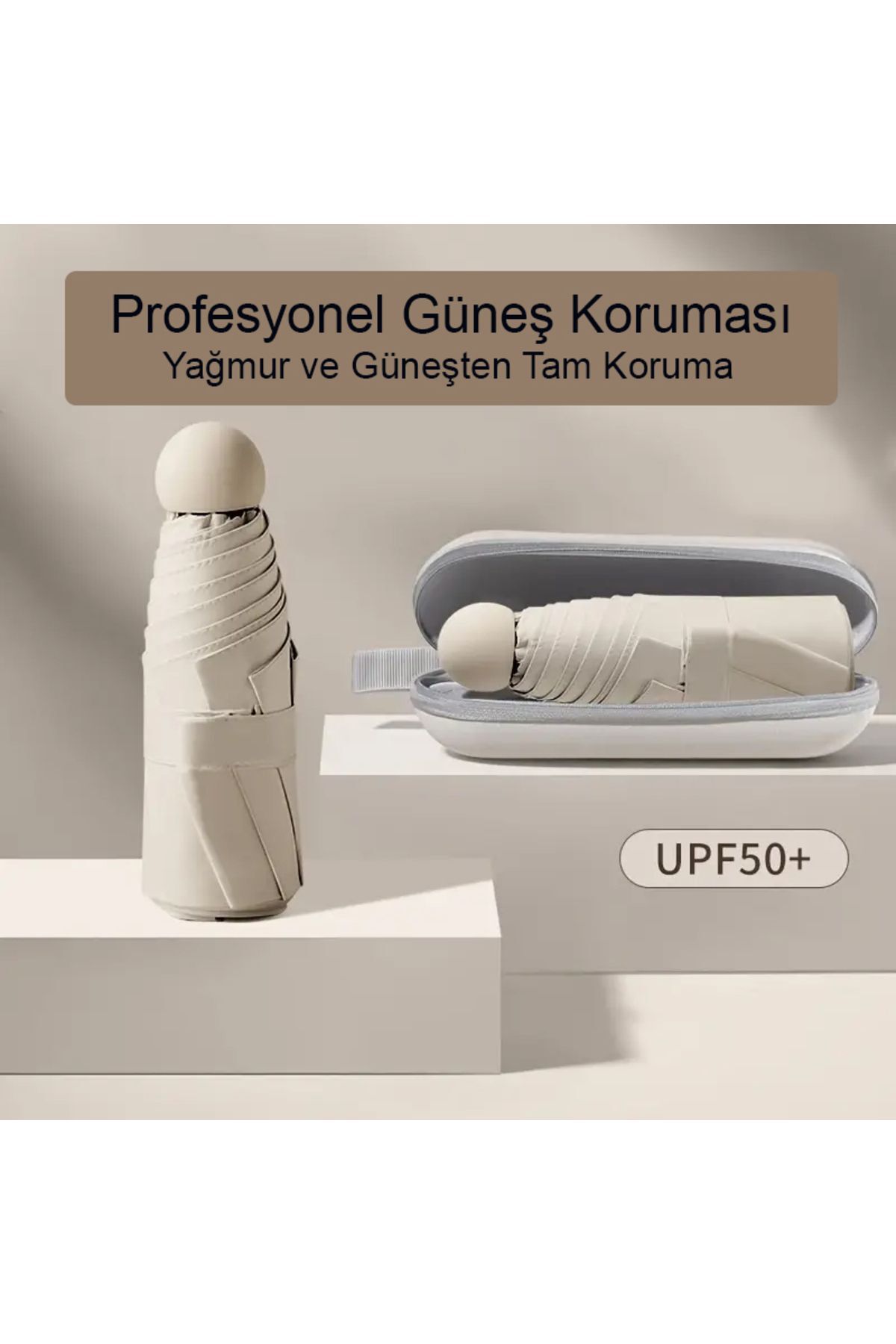 Genel Markalar Özel Kılıflı Krem Şemsiye (Kapsül Şemsiye)