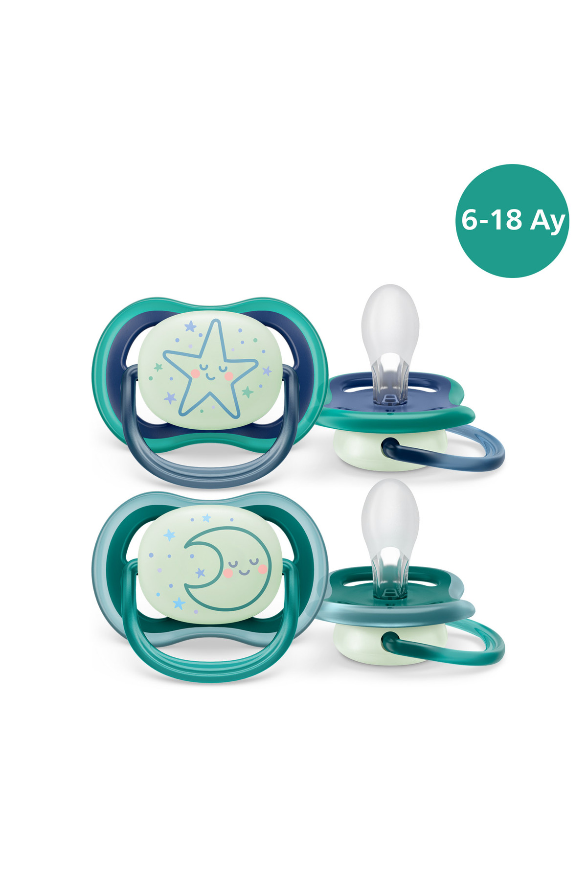 Philips Avent Ultra Air Gece Emziği 6-18 Ay, 2'li Erkek, SCF376/13