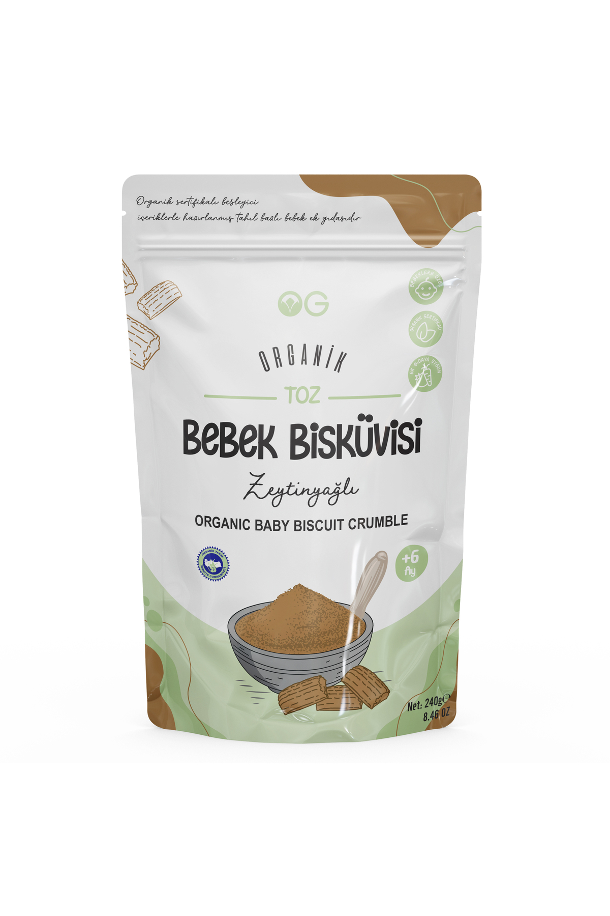 OG natural Organik Toz Bebek Bisküvisi 240 Gr +6 Ay.