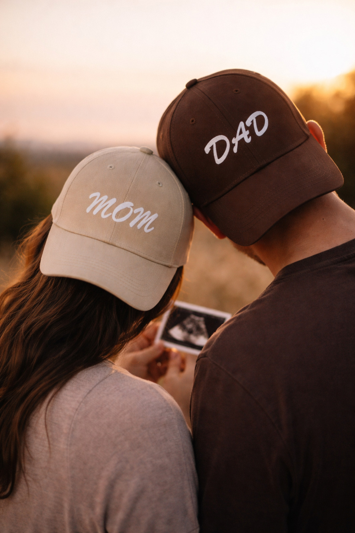 sf collection MOM & DAD Baskılı Kahverengi-Krem 2’li Çift Kombin Şapka