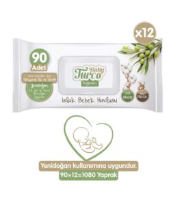 Baby Turco Doğadan Yenidoğan Islak Bebek Havlusu 12x90 Yaprak