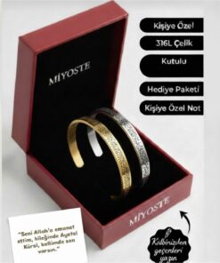 Miyoste Kutulu 2'li Gold Ve Gümüş Renk Ayetel Kürsi Bileklik