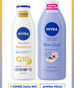 NIVEA Q10 Sıkılaştırıcı C Vitamini Vücut Losyonu 250ml ve Nemlendirici Kiraz Çiçeği Vücut Losyonu 400ml