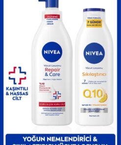 NIVEA Q10 Sıkılaştırıcı Losyon 250ml ve Repair&Care Nemlendirici Vücut Losyon 400ml, Kuru Cilt