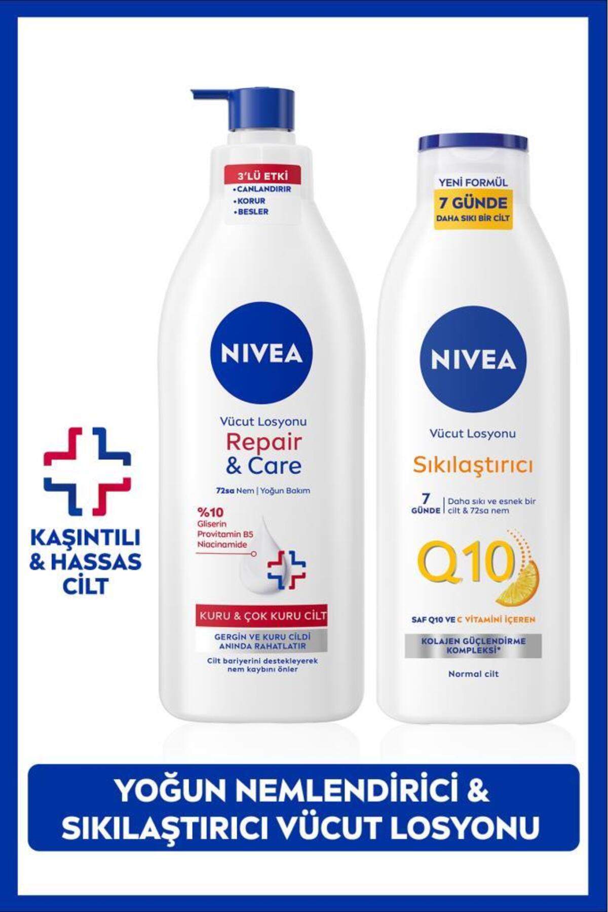 NIVEA Q10 Sıkılaştırıcı Losyon 250ml ve Repair&Care Nemlendirici Vücut Losyon 400ml, Kuru Cilt