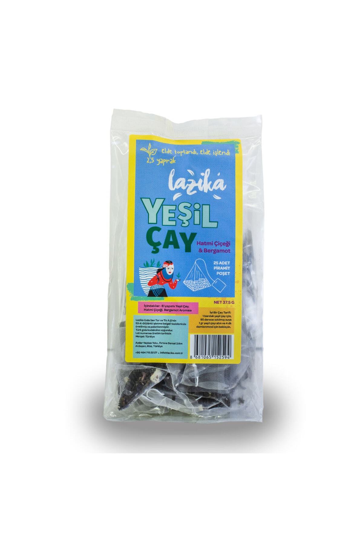 LAZİKA Yeşil Çay 25li Piramit Poşet & Hatmi Çiçeği- Bergamot, El Yapımı Yeşil Çay, Katkısız, Doğal